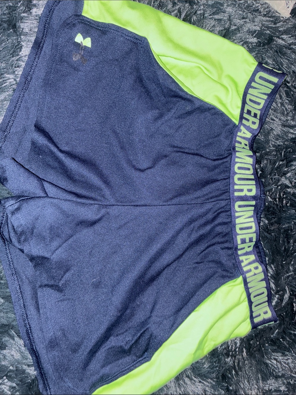 Under Armour women’s  Navy & Lime Athletic Shorts with Branded Waistband